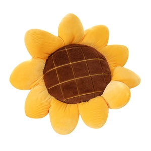 Sunflower plush floor pillow and cushion with corduroy texture on white background
