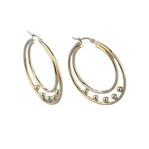 Chic double-hoop gold earrings with metallic beads for a modern minimalist style