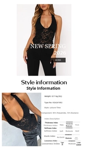Detail view of black lace halter bodysuit featuring deep V-neck and material specifications