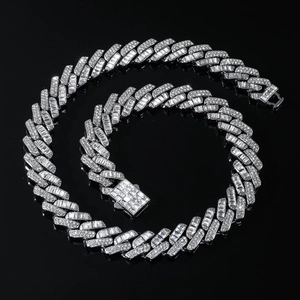 Hip hop 15mm Cuban link necklace with rectangle clear crystals on black background