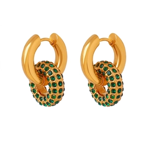 Orecchini A Cerchi Incastrati Acciaio Inossidabile Placcato Oro Strass Zirconia Perla Artificial Gioielli Geometrici Donna