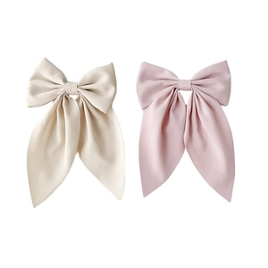 Large Bow Hair Clips With Long Streamers Polyester Solid Color Elegant Hairpin Headwear For Girls Kids Women