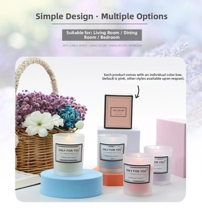 Frosted glass soy candles in colored jars and gift box with Only For You label