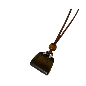 Faux leather pendant necklace with dark brown wooden beads on an adjustable brown cord