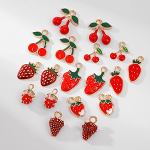 18Pcs set of red cherry and strawberry enamel alloy pendants for DIY jewelry making