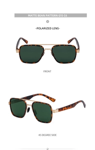 Macro view of matte tortoise square polarized sunglasses with classic G15 green lenses