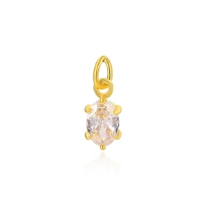 Close-up of gold-plated pendant with oval cubic zirconia in a 4-prong setting