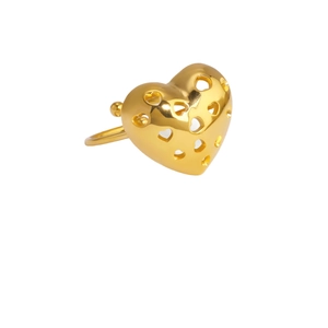 Polished titanium steel open ring featuring a hollow heart locket design in gold finish