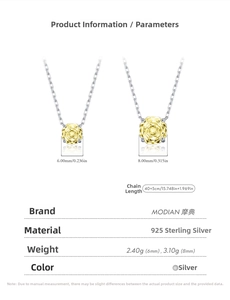 Size chart showing dimensions for the S925 silver necklace with yellow octagon pendant