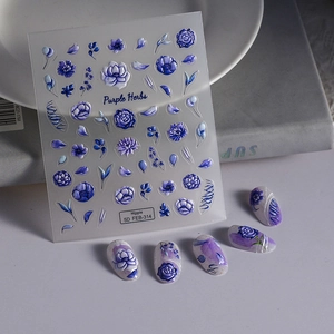 5D Embossed Nail Stickers Floral Rose Herbs Lucky Koi Self Adhesive Relief Chinese Style Elegant Manicure Decals For Women