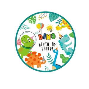 Green cartoon dinosaur birthday party paper plates and decorative tableware set