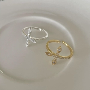 925 silver cross rings in gold and silver finish with zircon stones and open band