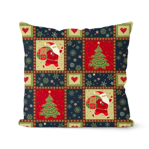Weihnachts-Kissenbezug mit Weihnachtsmann und Rentier im festlichen Patchwork-Karomuster