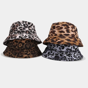 Quilted leopard print bucket hats for women shown in four stylish color options