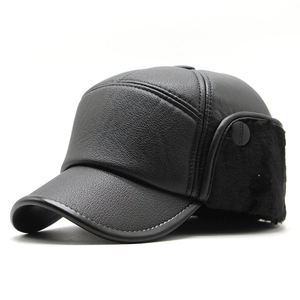 Winter Trapper Hat For Men PU Leather Faux Fur Lining Warm Windproof Ear Flap Baseball Cap Outdoor