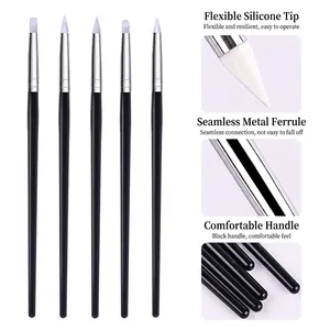 5-teiliges Silikon-Nagelkunst-Pinselset mit schwarzen Griffen zum Schnitzen und Prägen