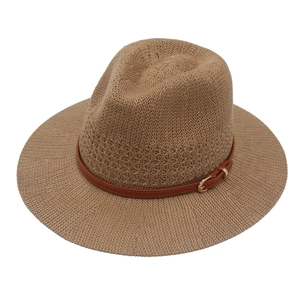 Wide Brim Fedora Straw Hat Retro Panama Sun Cap With Leather Belt Buckle For Women Men Beach Travel Casual Summer