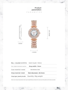 Guía detallada de tallas para reloj de mujer en oro rosa con cristales y esfera de 28,5mm