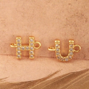 18k gold plated double-loop letter H and U pendants with zircon inlays for DIY necklaces