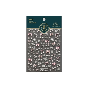 5D embossed snowflake and pink bow nail art stickers TS4263 with silver relief patterns