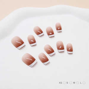 Press On Nails French Gradient Wine Red Nude ABS Plastic Glossy Short Square False Nails For Women Daily Wear