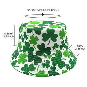 Saint Patrick's Day shamrock bucket hat with sizing guide for 56-58cm head circumference