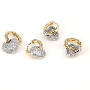Sparkling copper heart hoop earrings with cubic zirconia in gold and silver plating