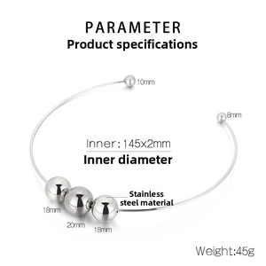 Detailed parameter chart for stainless steel choker showing dimensions and 45g weight