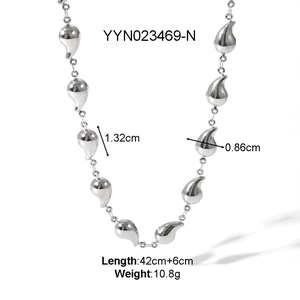 Polished titanium steel necklace featuring nine teardrop pendants on a 42cm chain link