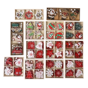 Wooden Christmas tree ornaments set including stars and snowflakes in a gift box