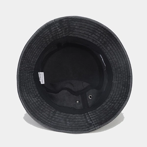 Washed black denim bucket hat with PARIS embroidery and breathable metal eyelets