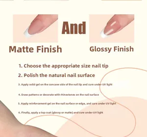 Detail guide showing matte and glossy finish options for pink French press-on nails