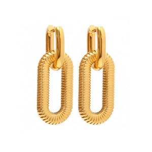 Vintage style 18K gold plated stainless steel chunky chain dangle earrings with textured links
