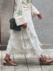 Damen Quasten Stufenrock Mehrlagig Mittellang Polyester Boho Streetstyle Einfarbig Modisch Elegant