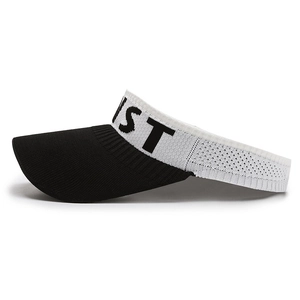 Women's knitted sun visor hat in black and white with IST side letter embroidery