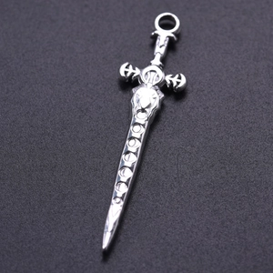 Detailed view of silver 304 stainless steel sword pendant with engraved rune patterns