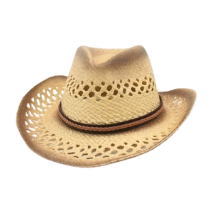 Strohhut im Cowboy-Stil mit Farbverlauf an der Krempe und atmungsaktivem Flechtdesign