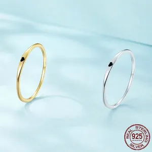 Minimalist S925 sterling silver rings with black enamel heart patterns in gold and silver