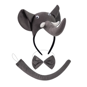 Grey plush elephant costume set with animal ears headband bowtie and tail accessory