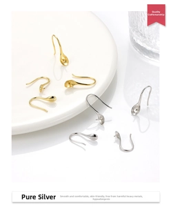 Detailed view of S925 sterling silver ear hooks with authentic hallmarks for DIY jewelry