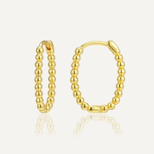 Beaded Hoop Earrings 14K Gold Plated 925 Sterling Silver Oval Bubble Texture Simple For Women 925 Silver Earring Post
