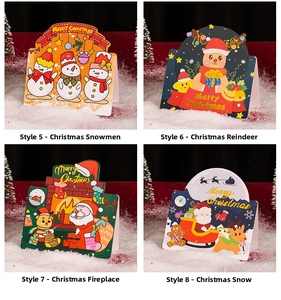 Détail de quatre cartes de Noël créatives avec bonhomme de neige et renne dorés à l'or