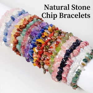 Natural Crystal Chips Bracelet Irregular Gemstone Shards Polished Healing Stone Elastic Cord Jewelry Women Men
