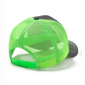 Close-up of breathable mesh back and adjustable snap closure on the truck cap