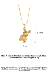 Detail showing titanium steel golden rabbit pendant dimensions 2.8x2cm on ball chain