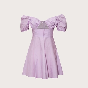 Robe Courte Femme Manches Bouffantes Mélange Coton Découpe Lacée Taille Haute Élégante Sexy Ligne A Été