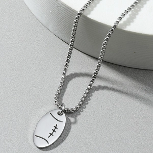 Rugby Football Pendant Necklace Stainless Steel Hip Hop Style Box Chain Silver Tone Jewelry For Men Women Teen Boys