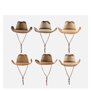 Mixed color western straw cowboy hats set with windproof chin straps for men and women