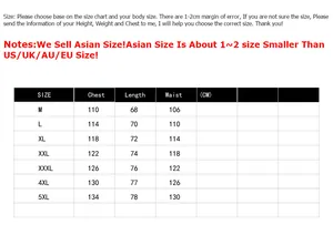Detailed size chart in CM for men's outdoor hooded jacket ranging from size M to 5XL