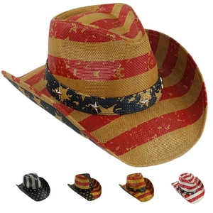 Western style straw cowboy hat with American flag stars and stripes pattern for summer party